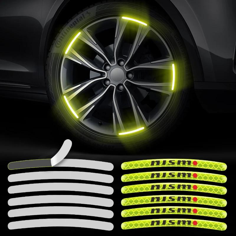 Car Wheel Fluorescent Sticker Hub Sticker Reflective Warning For Nissan Nismo Tiida Teana GTR Juke Qashqai Auto Accessories