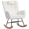 Ergonomic 92 cm High White Rocking Chair, Seat Width 65 cm - incl. 1 Pillow and 1 Footstool (49*38*38 cm), Rubberwood Base, Max. Load Capacity 250 lbs