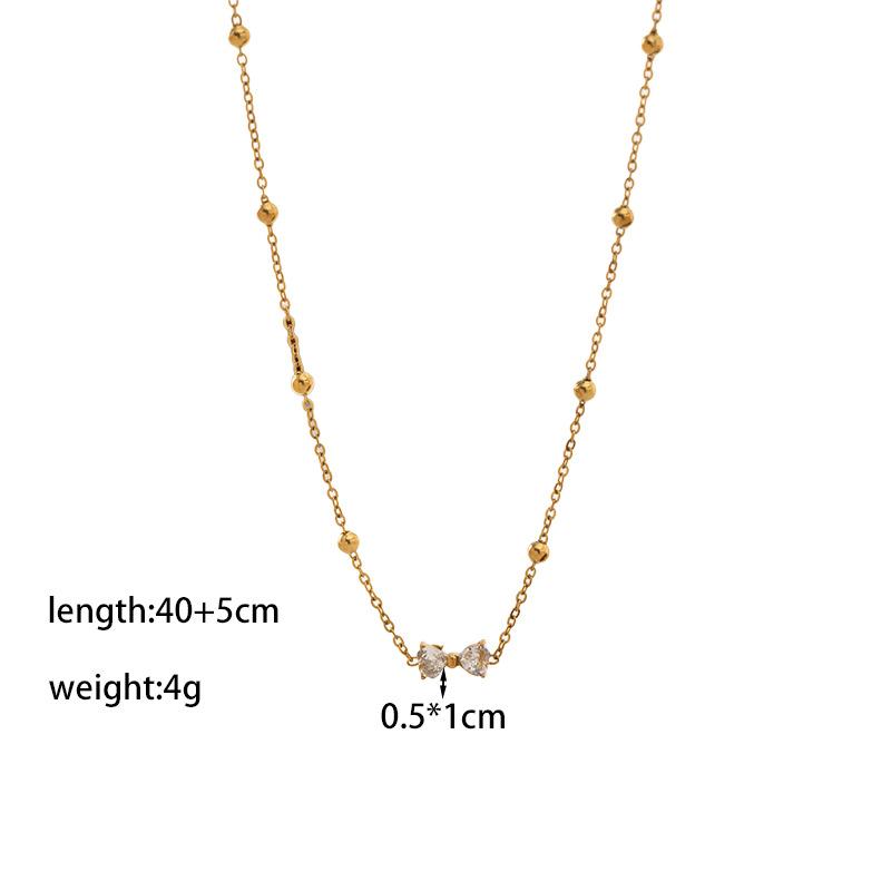 French Light Luxury Bow Zircon Titanium Steel Necklace Women s Fashion Versatile Collarbone Chain