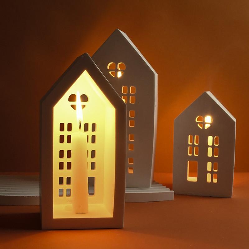 Concrete House Candle Holder Silicone Mold DIY Gypsum Cement Love House Shape Silicone Resin Mold for Home Decoration Ornaments
