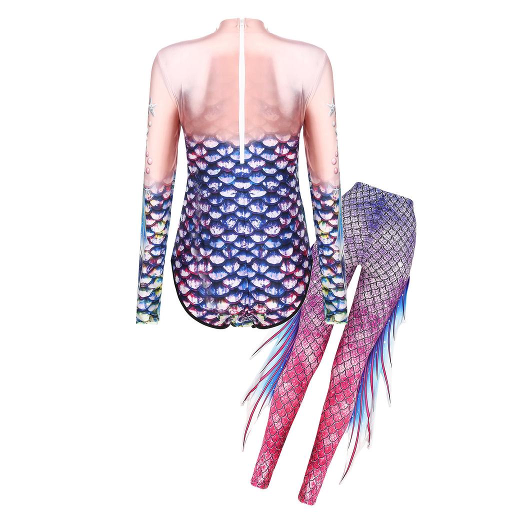 Shimmering Mermaid Stage & Party Jumpsuit S-XL: High Waist Tights Design with Stand Collar, Eye-Catching for Halloween