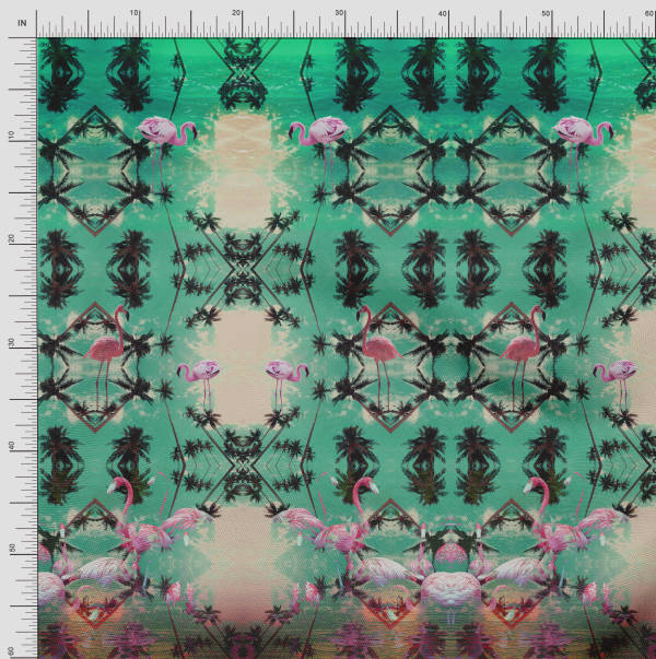 Soimoi Tessuto Raso Crêpe Giappone Albero di Palma| & Pannello Fenicottero Tessuto Stampato 1 metro 42 Pollici