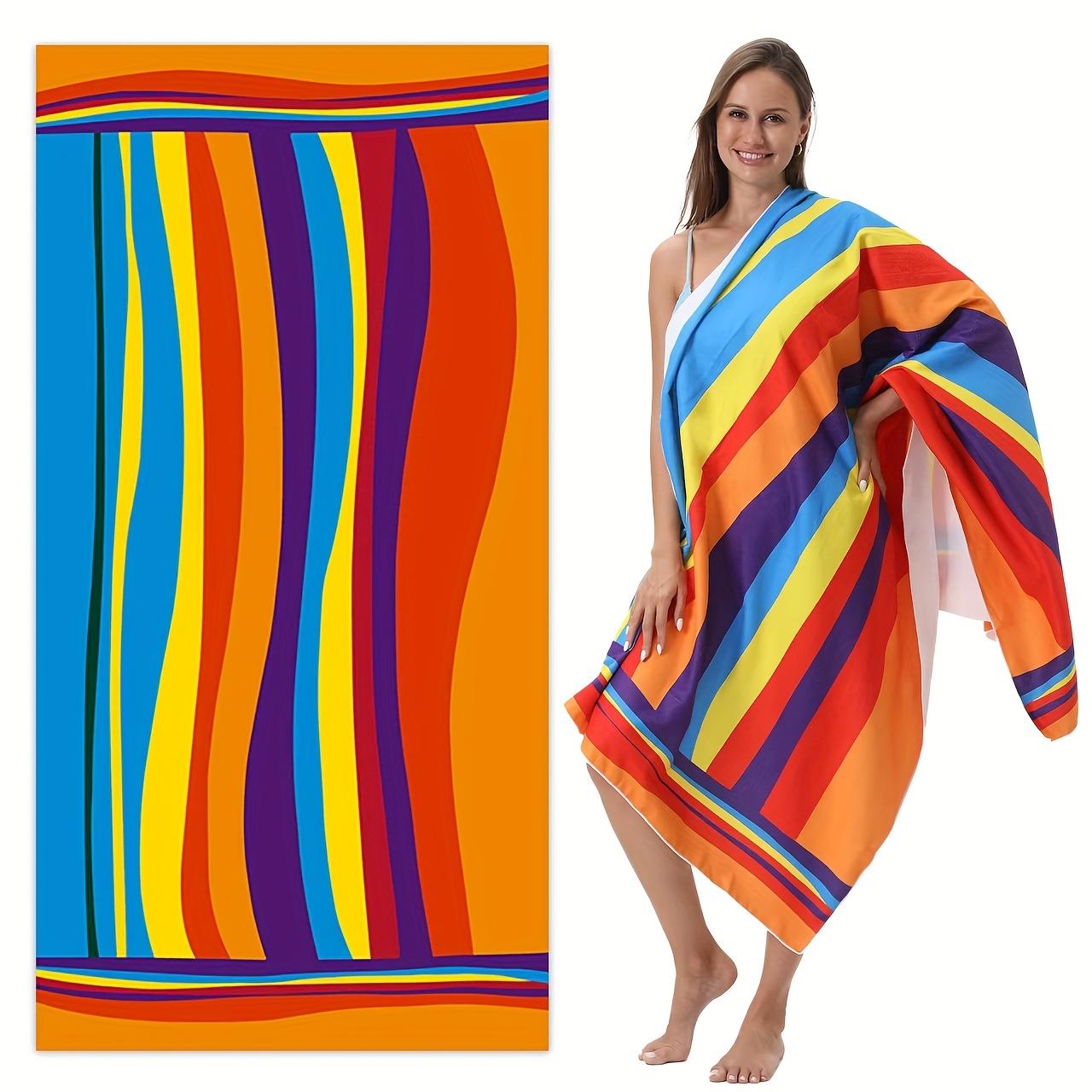 

Rainbow Stripe Print Absorbent Beach Towel Soft Skin Friendly for Beach Yoga Bath Pool Perfect Gift for Friends Family W40*H60(CM)