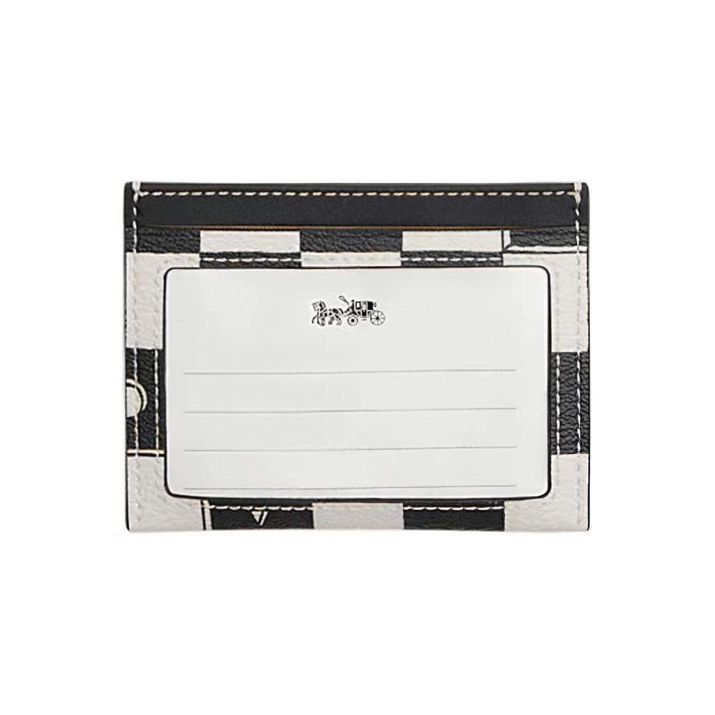 Coach Card Case 10 Checkered Print Faux Leather And Plastic With Cowhide Women Card Case Black Chalk-White CR396-QBA16