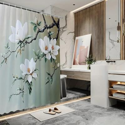 KNB69Elegante Magnolie Duschvorhang - Klassisches Blumen- & Naturthema für Badezimmerdekor, verleiht Ihrem Spa Anmut und Gelassenheit7Op@