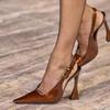 New Women's Baoto Sandals Pointed Back Empty Single Shoe Lacquer Leather Sexy High Heels Black Ladies Slim Heel Shoes Zapatos