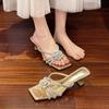 Fashion Sequin Slippers Women's Square Head Shallow Mouth Flower Fine Strap Toe Slip-resistant Kitten Heels