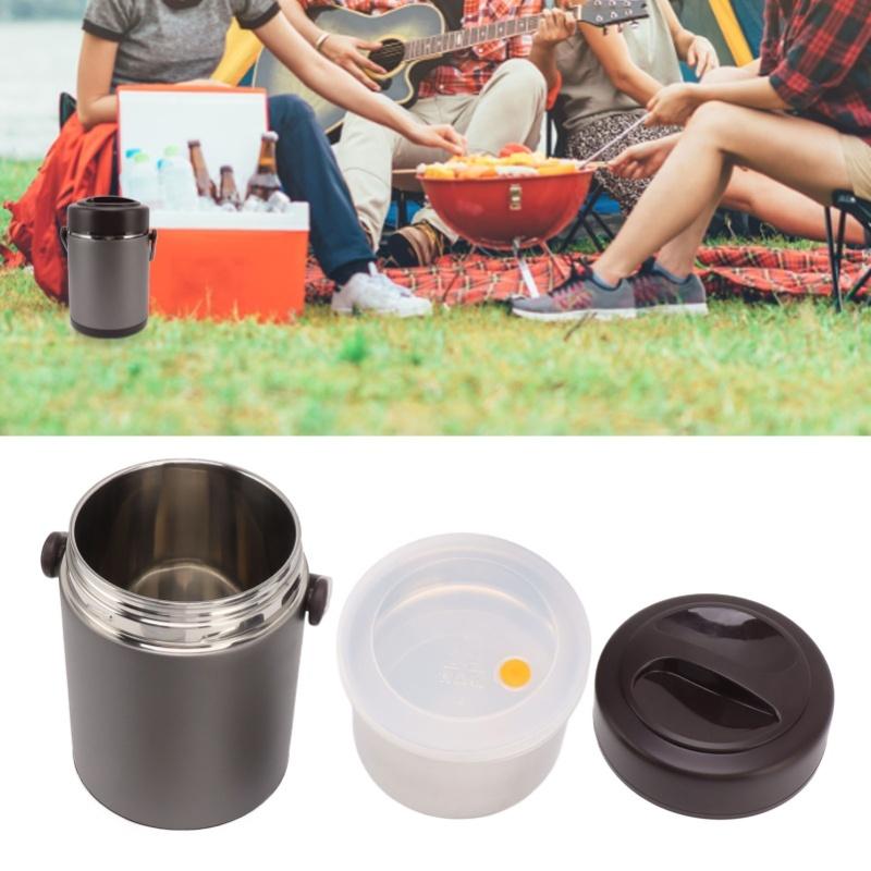 2L Dark Gray Insulated Food Container Multi Layer Stainless Steel Large Capacity Insulation Vacuum Food Jar