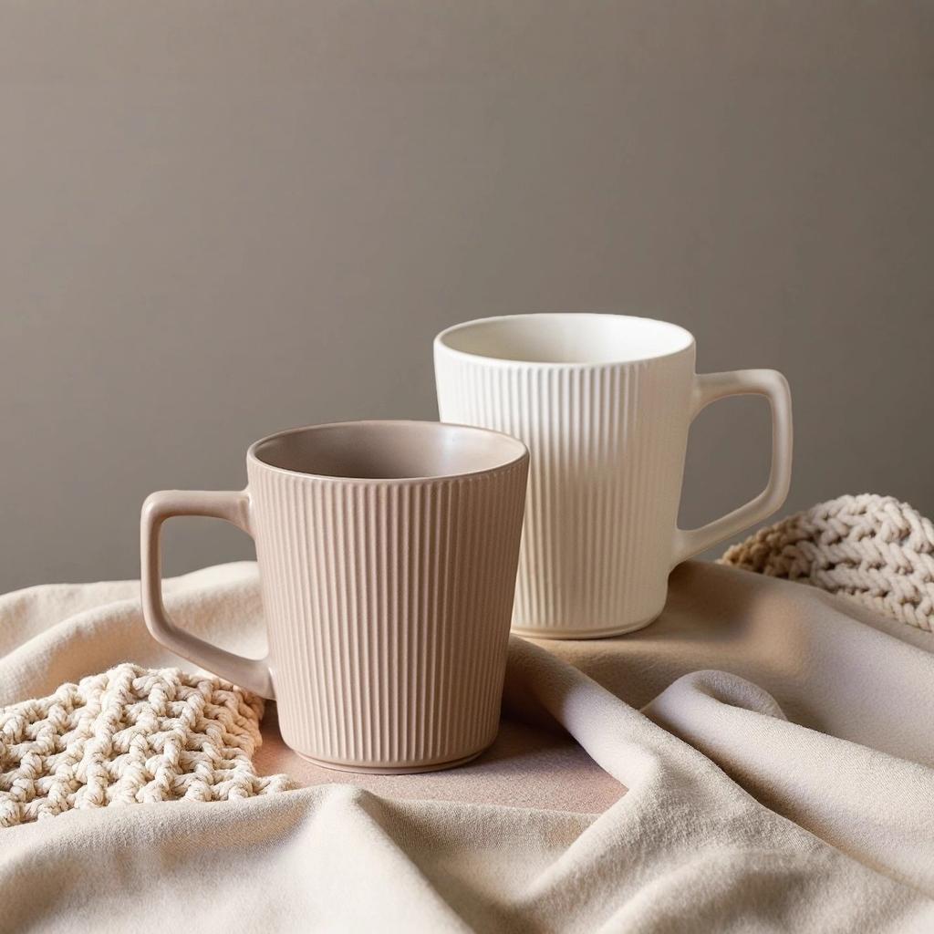 Simple Wind Vertical Pattern Ceramic Water Cup High Value Household High Value Mug Couple Pair Cup Office Use