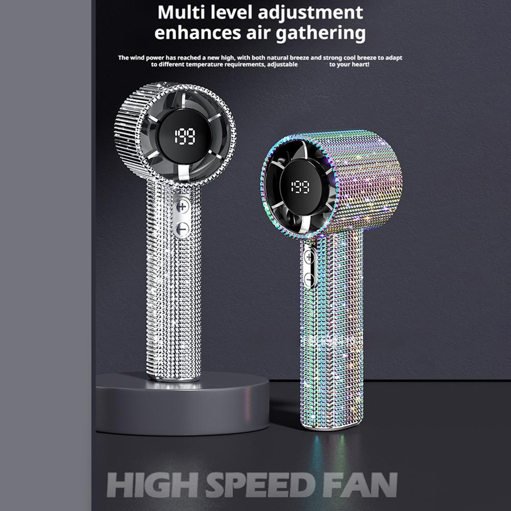 199 Speeds Strong Wind Outdoor Portable Handheld Fan Covered With Diamonds Type-C Rechargeable Outdoor Ice Cooling Fans