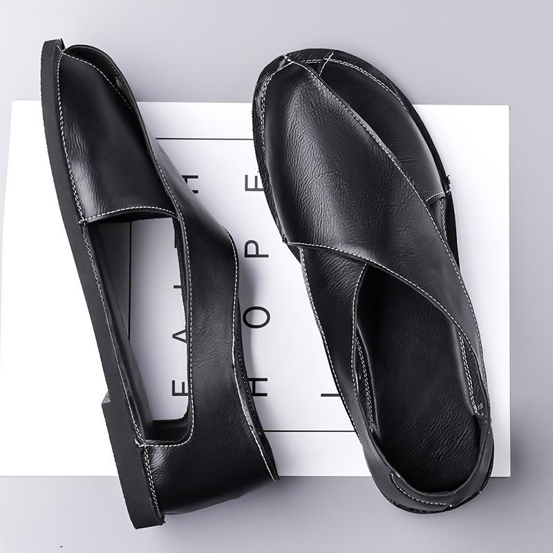 Fashion 2025 New Leather Sandals for Men Fashion Casual Retro Solid Color Hallow Driving Shoes Man Roman Designer Outwear Sandals Man