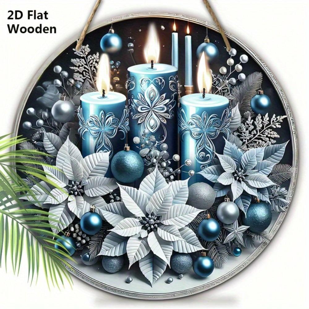 Flat Blue Wooden Christmas Plaque for Wall Front Door Home Decor