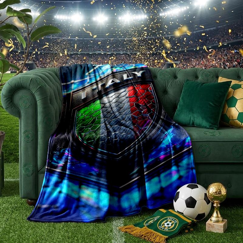 Italy Football Crest Blanket Flannel Throw for Sofa, Indoor, Camping, Living Room, Office, Chair, And Bed Soft Birthday Gift