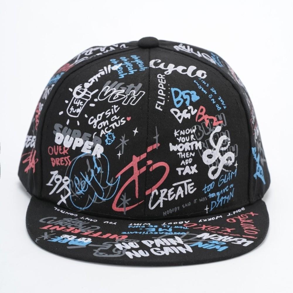 All-Over Letter Print Graffiti Baseball Cap Flat Brim Baseball Hats For Man Women Unisex