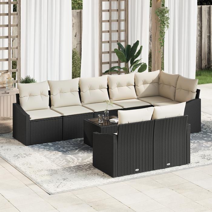VidaXL Ensemble de salle à manger de jardin de 8 pièces avec coussins en rattan brun 3355446