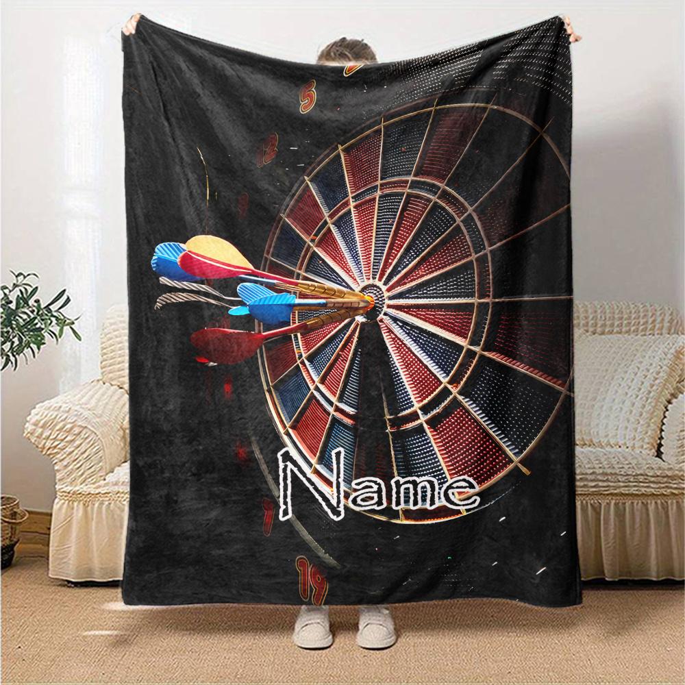 Darts Board With Arrows Blanket With Customizable Name Four Seasons Comfortable Shawl Blanket Suitable For Home Travel Camping Office Decoration