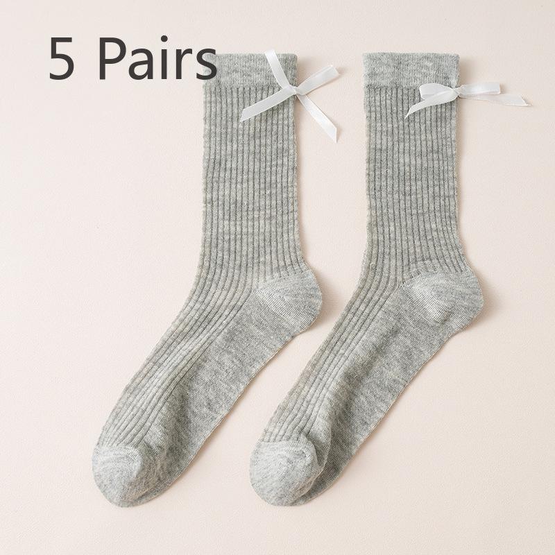 5 Paar Damen Frühling und Herbst Ziehen Sie eine schöne Schleife Ballett-Socken