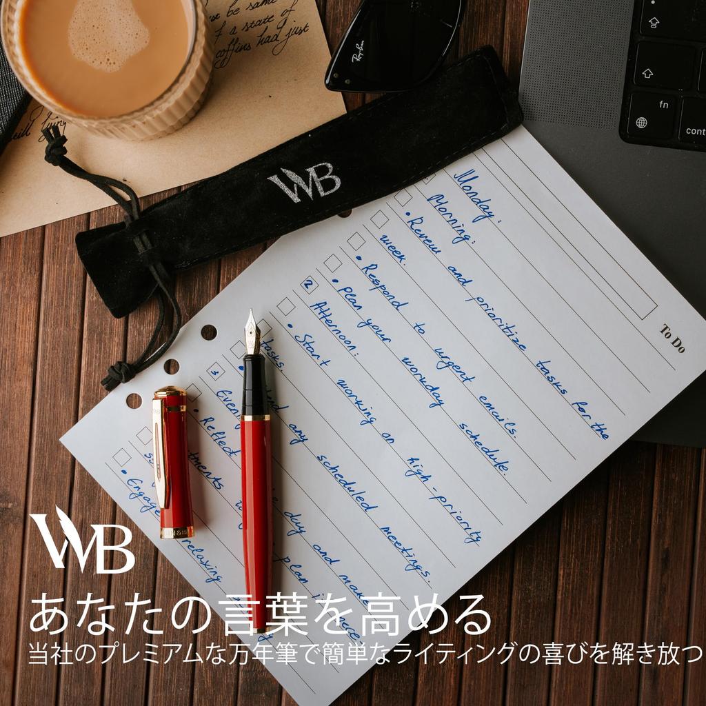 Wordsworth Black Fountain Pen 18K Glided Medium Includes 24 Pack Ink Ink Refill Converter Gift Gold Perfect for Men Women & Set, Nib, Cartridges, &