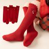 Red Children's Bow Stockings Cotton Christmas Middle Tube Socks Sweet New Year Knee Socks Girls