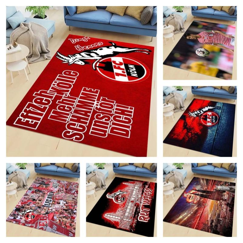 1.FC Köln Billy Goat Mascot Area Rug, Non-Slip Red Floor Mat with German Fan Slogan & Club Badge, Washable Carpet for Bundesliga Football Fans Bedroom