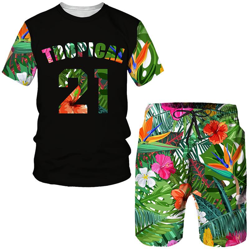 NEW Tropical Floral Print Men's Tees/Beach Shorts/Suits Fashion Summer Hawaiian Sets Casual Short Sleeve T-Shirt Holiday Outfits