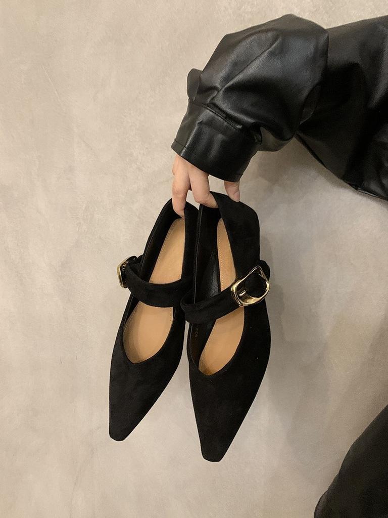 Wedge heel retro pointed head shallow mouth single shoes women's spring and autumn temperament with skirt commuting Mary Jane shoes