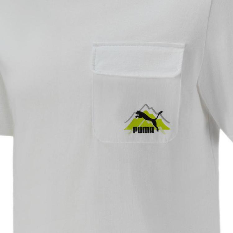 Puma Camping Buchstaben-Print Rundhals Kurzarm T-Shirt Herren Tops Weiß 537384-02