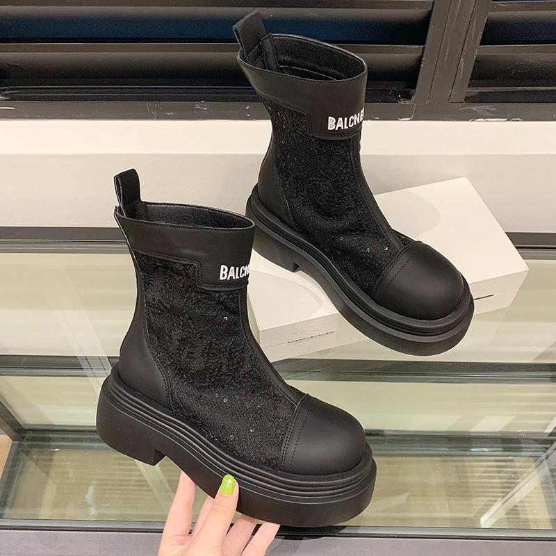 Niche designer models but knee-high Martin boots women's spring and summer new thick-soled handsome alphabet net boots short boots tide