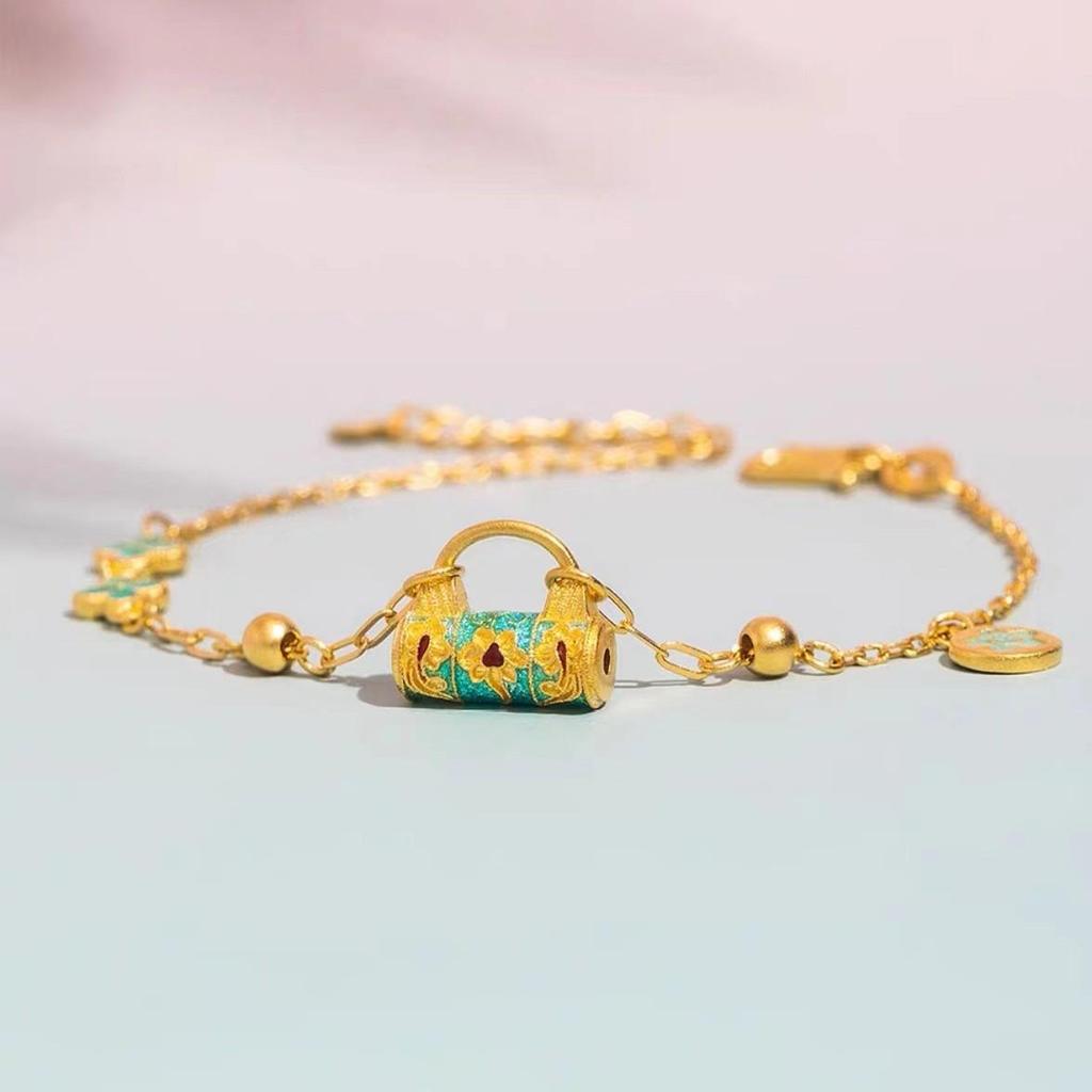 Golden Enamel Lotus Koi Fish Bracelet: Women's Chinese-Style Jewelry
