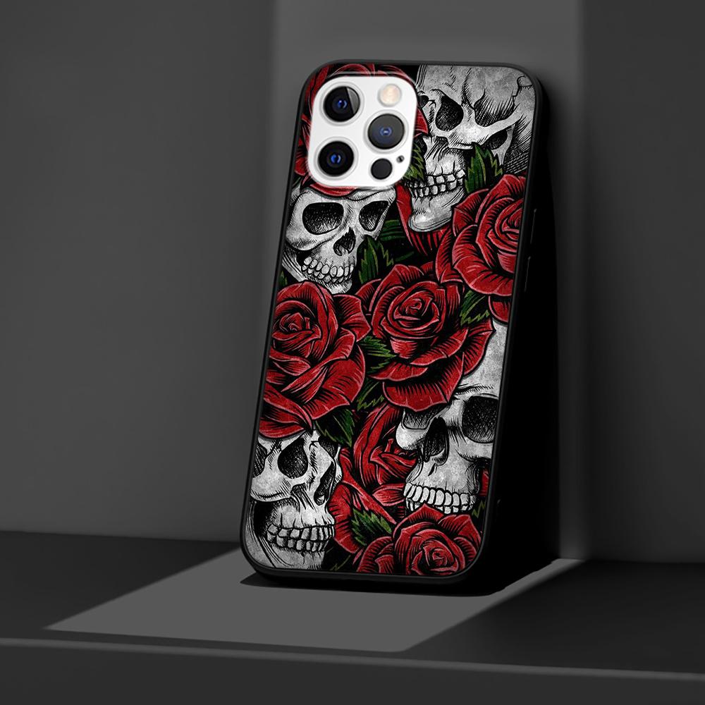 Grim Reaper Schädel Skelett Hülle für Apple iPhone 14 11 13 12 Pro Max XR 7 8 + SE 2020 XS 6 6s Plus 5 5s Schwarze Silikon Handyhülle