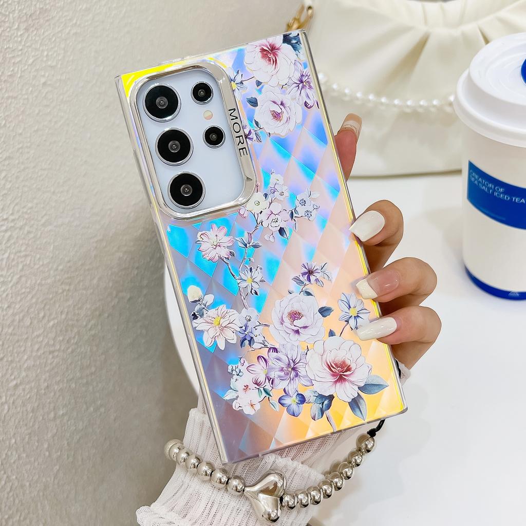 Electroplated Laser Flower Pearl Bracelet S24Ultra Mobile Phone Case Suitable for Samsung A16 Women's New S25U