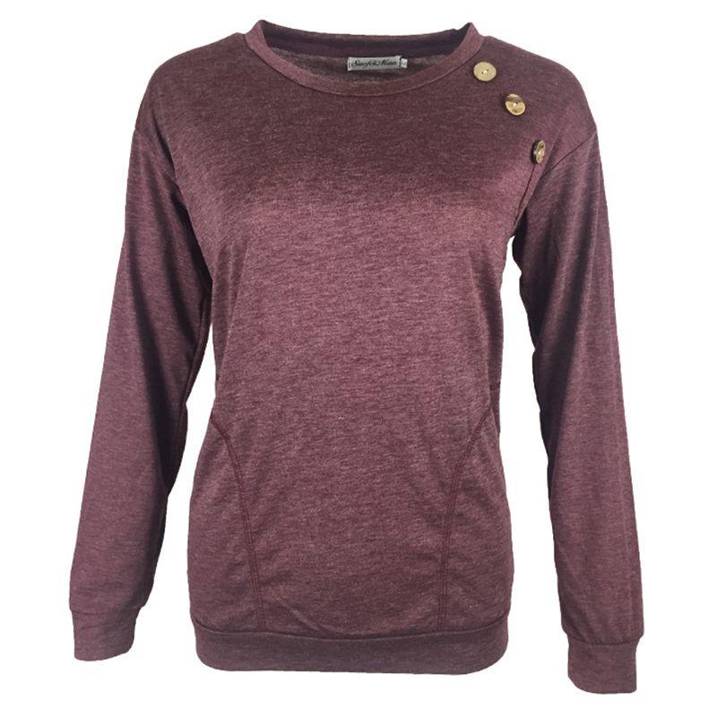 Elegant Women's Casual Long Sleeve Pullover Sweater With Chic Button Details And O-neck