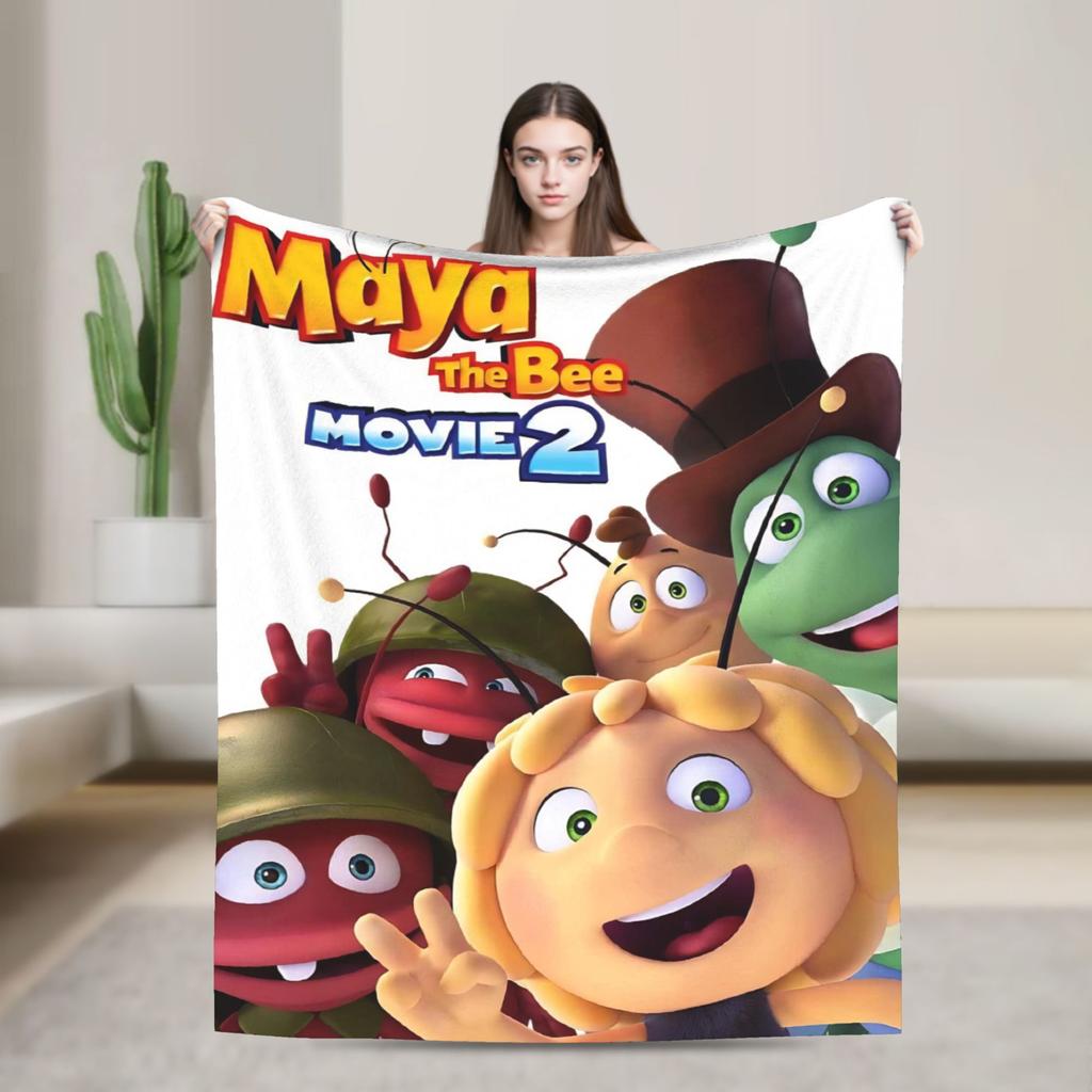 Maya The Bee With Flowers Cartoon Throw Blanket for Couch  Fuzzy Soft Plush Blanket 50x60 Inches Multiple Sizes Bedspreads