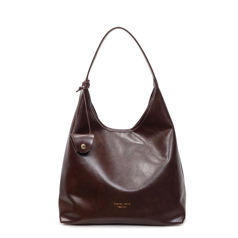 

2025 Autumn Harajuku Style Retro Tote Bag - Large Capacity Commuting Handbag & Single Shoulder Underarm Bag кофейный