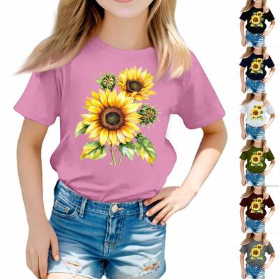 Girls Round Neck Casual Printed Short-sleeved T-shirt Top
