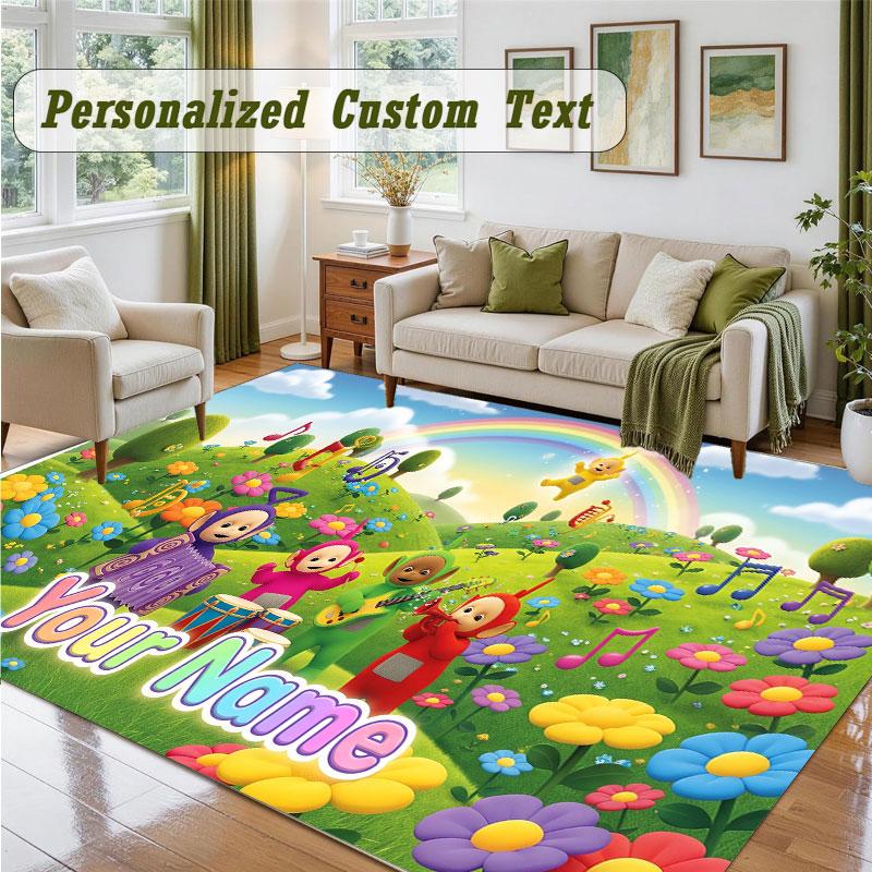 Crystal Velvet Square Rug Custom NameTeletubbies Pattern Non Slip Home Floor Decor Rug