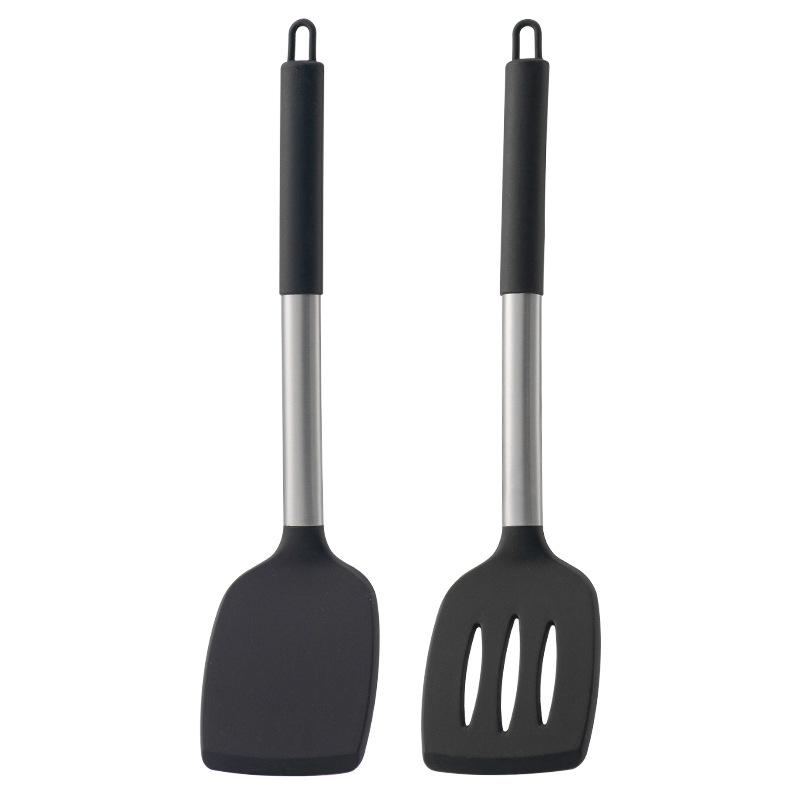 

2pcs Non Stick Spatula Turner Set Silicone Cooking Utensils Kitchen Tools for Fish Eggs Pancakes чорний