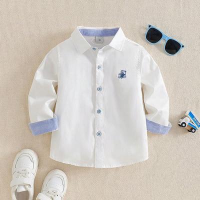 Boys Shirt White Cotton Long Sleeve Clothes for Toddler Boys Casual Top for Kids Aged 2-6 School Children