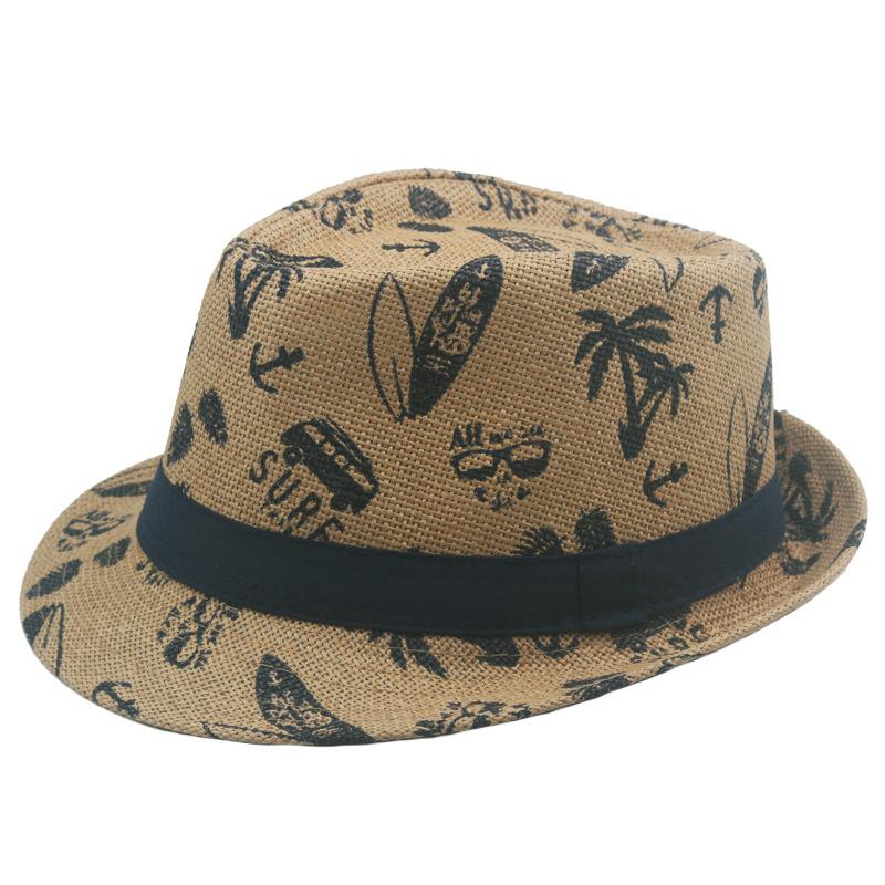 Summer Printed Cartoon Hat British Wind Beach Sun Visor Hat Straw Hat Jazz  Hats for Men