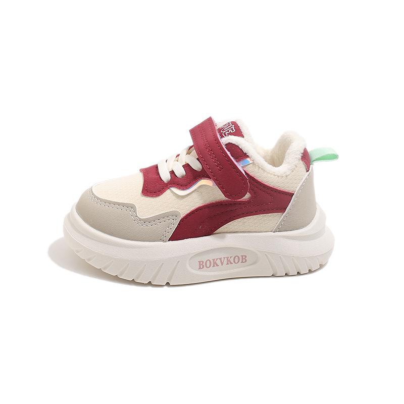 2025 Winter New Leather Boys' & Girls' Velvet-Lined Warm Cotton Casual Sneakers