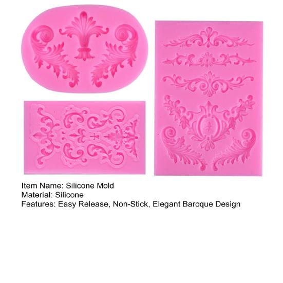 3Pcs Baroque Style Silicone Mold Flexible Non-Stick Flower Lace Mold Fondant Chocolate Decorating Tools for Wedding Birthday