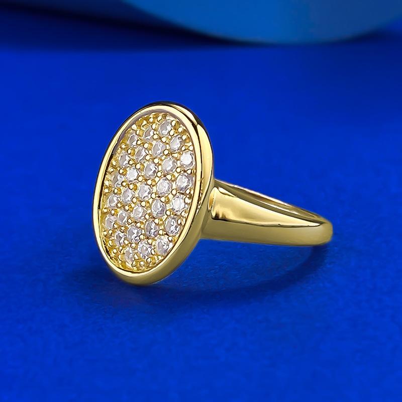 Jewelry Pure Gold-Plated Antique Oval Inlaid Diamond Ring High-End Light Luxury