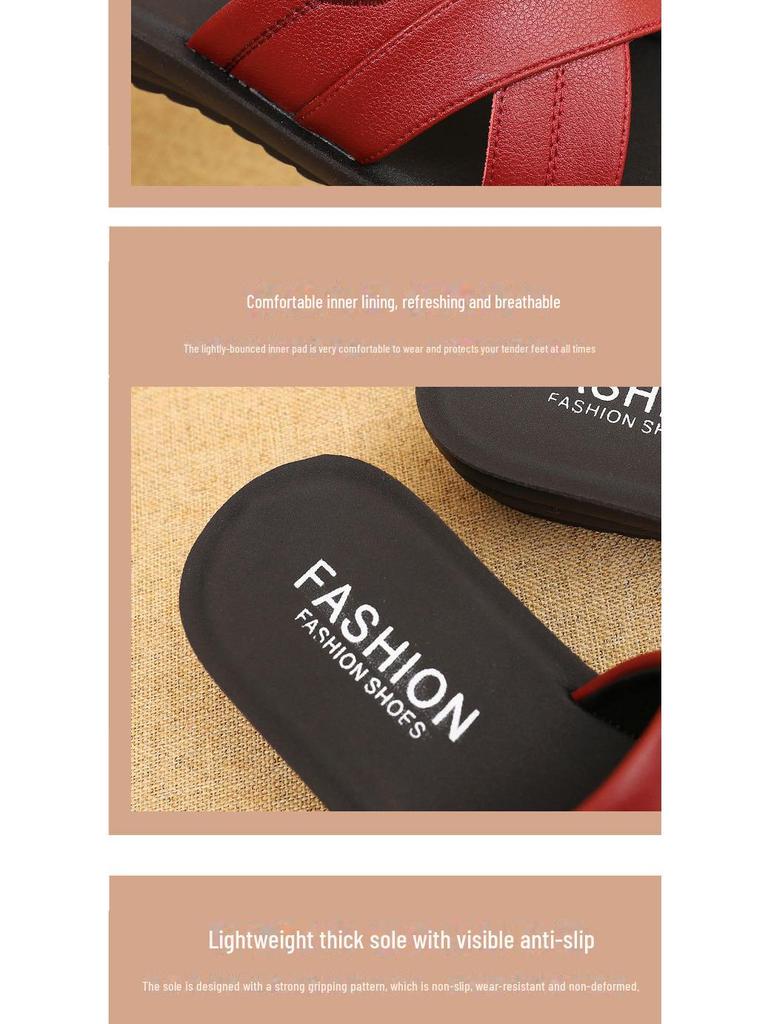 Genuine Leather Soft Sole Sandals for Women - Comfortable Non-Slip Flats for Middle-Aged and Elderly