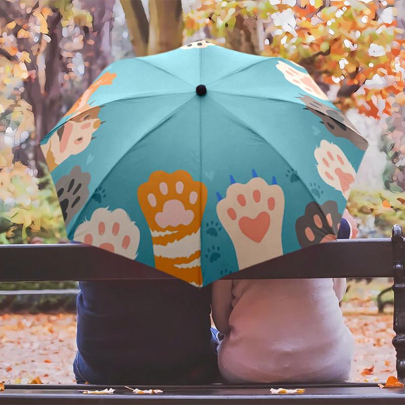 Niedliche Katzenpfote Aufdruck Regenschirm winddichter faltbarer Regenschirm tragbarer Sonnenschutz- und Regenschirm geeignet zum Verschenken