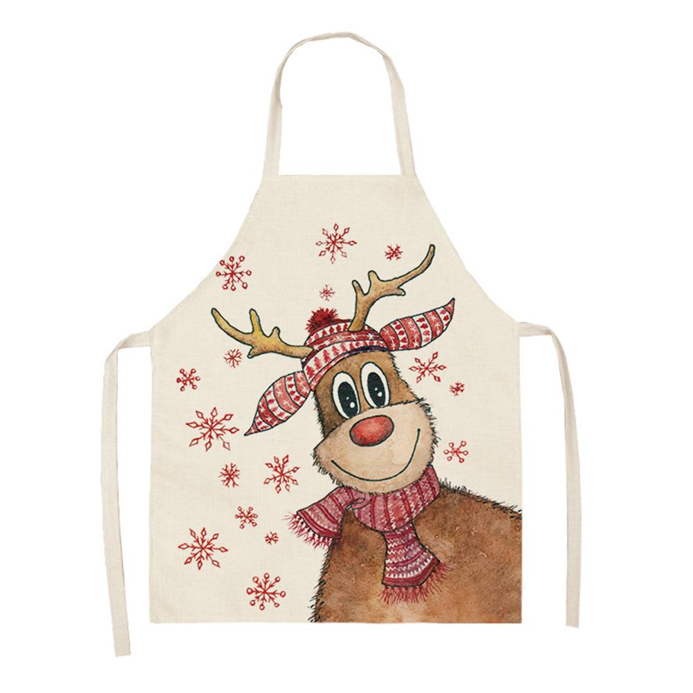 Merry Christmas Printed Kitchen Apron Christmas Deer Apron Cotton Linen Easy To Clean Household Tools 66x47cm