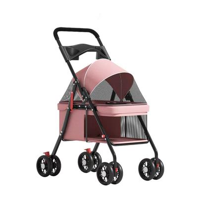 Carrinho de Passeio para Cães 4 Rodas Carrinho de Passeio para Gatos, Viagem ao Ar Livre Gaiola Dobrável para Filhotes com Porta-Copos, Malha Respirável e Visível para Pequenos