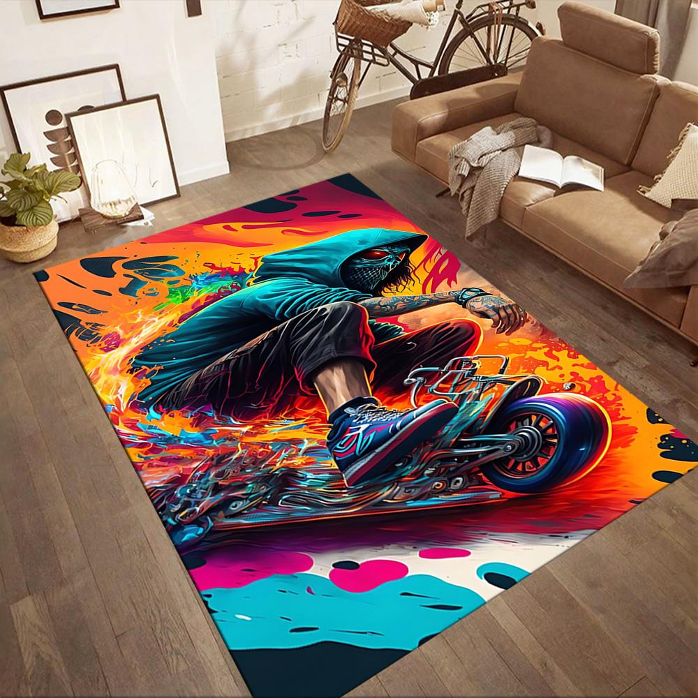 Riding Through Flames Floor Mats for Living Room, Bedroom and Room Decoration Are Suitable for Gifts.