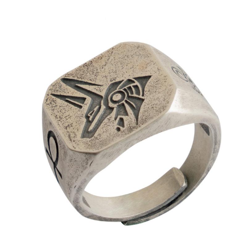 Retro Egypt Anubis Horus Ring For Men Punk Gothic Rock Hiphop Open Ring Handmade Designer Zircon Biker Accessories Lover Gift