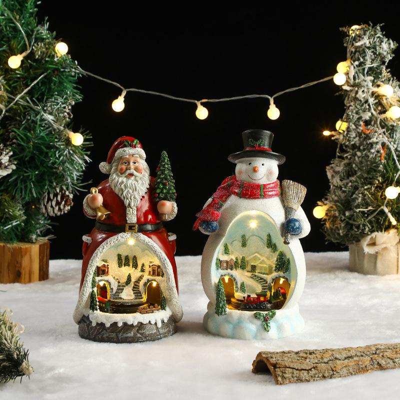 Christmas Resin Rotating Decorations LED Colorful Lights Multi Functional Elderly Music Box Christmas Gift Atmosphere Light