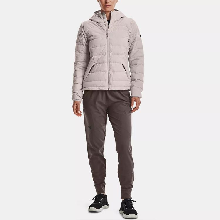 Under Armour Warm Solid Color Hooded Down Jacket Women Jackets Ghost-Gray 1355833-592